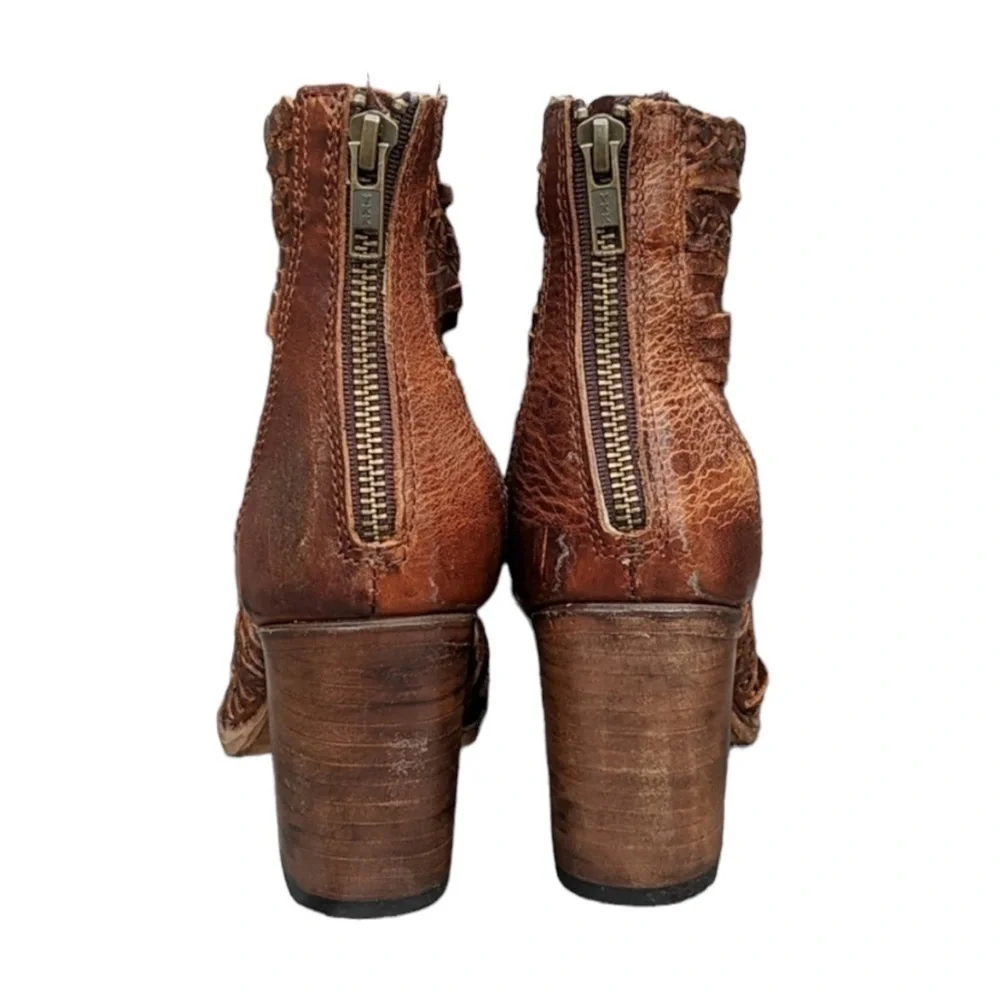 FREEBIRD by Stephen Leather Huarache Bela Open Toe Booties in Brown Size 7
